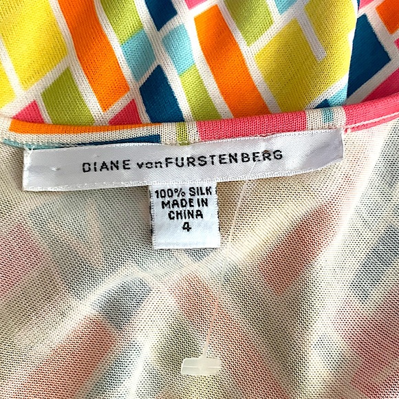 Diane von Furstenberg 100% Silk Abstract Design Sleeveless Dress Sz 4 - Picture 4 of 8